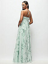 Rear View Thumbnail - Mint Green Floral Empire Waist Floral Chiffon Halter Maxi Dress with Convertible Spaghetti Straps