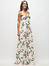 Side View Thumbnail - Palm Beach Print Empire Waist Floral Chiffon Halter Maxi Dress with Convertible Spaghetti Straps