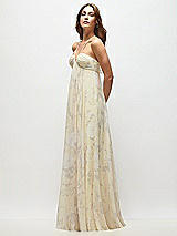 Side View Thumbnail - Butter Yellow Floral Empire Waist Floral Chiffon Halter Maxi Dress with Convertible Spaghetti Straps