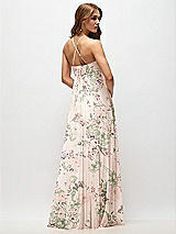 Rear View Thumbnail - Blush Garden Empire Waist Floral Chiffon Halter Maxi Dress with Convertible Spaghetti Straps