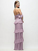 Side View Thumbnail - Suede Rose Off-the-Shoulder Cowl Chiffon Tiered Ruffle Maxi Dress with Convertible Ruffle Straps