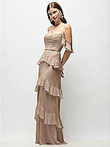 Front View Thumbnail - Topaz Off-the-Shoulder Cowl Chiffon Tiered Ruffle Maxi Dress with Convertible Ruffle Straps