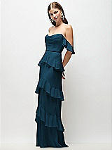Front View Thumbnail - Atlantic Blue Off-the-Shoulder Cowl Chiffon Tiered Ruffle Maxi Dress with Convertible Ruffle Straps