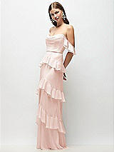 Front View Thumbnail - Blush Off-the-Shoulder Cowl Chiffon Tiered Ruffle Maxi Dress with Convertible Ruffle Straps