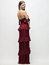 Side View Thumbnail - Burgundy Off-the-Shoulder Cowl Chiffon Tiered Ruffle Maxi Dress with Convertible Ruffle Straps