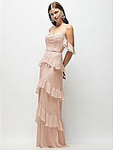 Front View Thumbnail - Cameo Off-the-Shoulder Cowl Chiffon Tiered Ruffle Maxi Dress with Convertible Ruffle Straps
