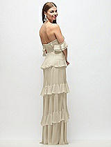Side View Thumbnail - Champagne Off-the-Shoulder Cowl Chiffon Tiered Ruffle Maxi Dress with Convertible Ruffle Straps