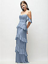 Front View Thumbnail - Cloudy Off-the-Shoulder Cowl Chiffon Tiered Ruffle Maxi Dress with Convertible Ruffle Straps