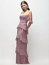 Front View Thumbnail - Dusty Rose Off-the-Shoulder Cowl Chiffon Tiered Ruffle Maxi Dress with Convertible Ruffle Straps