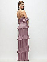 Side View Thumbnail - Dusty Rose Off-the-Shoulder Cowl Chiffon Tiered Ruffle Maxi Dress with Convertible Ruffle Straps