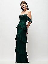 Front View Thumbnail - Evergreen Off-the-Shoulder Cowl Chiffon Tiered Ruffle Maxi Dress with Convertible Ruffle Straps