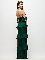 Side View Thumbnail - Hunter Green Off-the-Shoulder Cowl Chiffon Tiered Ruffle Maxi Dress with Convertible Ruffle Straps