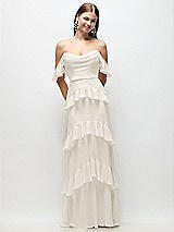 Rear View Thumbnail - Ivory Off-the-Shoulder Cowl Chiffon Tiered Ruffle Maxi Dress with Convertible Ruffle Straps