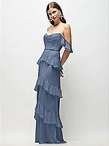 Front View Thumbnail - Larkspur Blue Off-the-Shoulder Cowl Chiffon Tiered Ruffle Maxi Dress with Convertible Ruffle Straps
