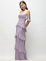 Front View Thumbnail - Lilac Haze Off-the-Shoulder Cowl Chiffon Tiered Ruffle Maxi Dress with Convertible Ruffle Straps
