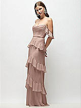 Front View Thumbnail - Neu Nude Off-the-Shoulder Cowl Chiffon Tiered Ruffle Maxi Dress with Convertible Ruffle Straps
