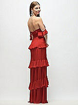 Side View Thumbnail - Poppy Red Off-the-Shoulder Cowl Chiffon Tiered Ruffle Maxi Dress with Convertible Ruffle Straps