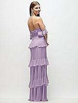Side View Thumbnail - Pale Purple Off-the-Shoulder Cowl Chiffon Tiered Ruffle Maxi Dress with Convertible Ruffle Straps