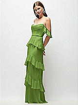 Front View Thumbnail - Peridot Green Off-the-Shoulder Cowl Chiffon Tiered Ruffle Maxi Dress with Convertible Ruffle Straps