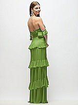 Side View Thumbnail - Peridot Green Off-the-Shoulder Cowl Chiffon Tiered Ruffle Maxi Dress with Convertible Ruffle Straps