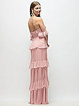 Side View Thumbnail - Rose Off-the-Shoulder Cowl Chiffon Tiered Ruffle Maxi Dress with Convertible Ruffle Straps