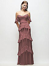 Rear View Thumbnail - Rosewood Off-the-Shoulder Cowl Chiffon Tiered Ruffle Maxi Dress with Convertible Ruffle Straps