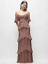 Rear View Thumbnail - Sienna Off-the-Shoulder Cowl Chiffon Tiered Ruffle Maxi Dress with Convertible Ruffle Straps