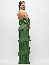 Side View Thumbnail - Vineyard Green Off-the-Shoulder Cowl Chiffon Tiered Ruffle Maxi Dress with Convertible Ruffle Straps