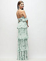 Rear View Thumbnail - Mint Green Floral Off-the-Shoulder Cowl Floral Chiffon Tiered Ruffle Maxi Dress with Convertible Ruffle Straps
