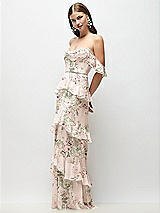 Side View Thumbnail - Blush Garden Off-the-Shoulder Cowl Floral Chiffon Tiered Ruffle Maxi Dress with Convertible Ruffle Straps
