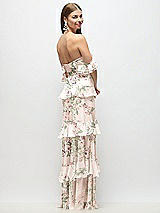 Rear View Thumbnail - Blush Garden Off-the-Shoulder Cowl Floral Chiffon Tiered Ruffle Maxi Dress with Convertible Ruffle Straps
