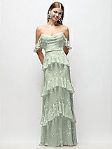 Front View Thumbnail - Vintage Primrose Sage Off-the-Shoulder Cowl Floral Chiffon Tiered Ruffle Maxi Dress with Convertible Ruffle Straps