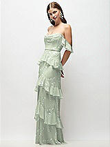 Side View Thumbnail - Vintage Primrose Sage Off-the-Shoulder Cowl Floral Chiffon Tiered Ruffle Maxi Dress with Convertible Ruffle Straps