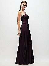 Side View Thumbnail - Deep Plum Strapless Chiffon Maxi Dress with Asymmetrical Ruched Drop Waist