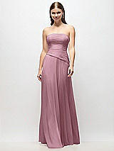 Front View Thumbnail - Dusty Pink Strapless Chiffon Maxi Dress with Asymmetrical Ruched Drop Waist