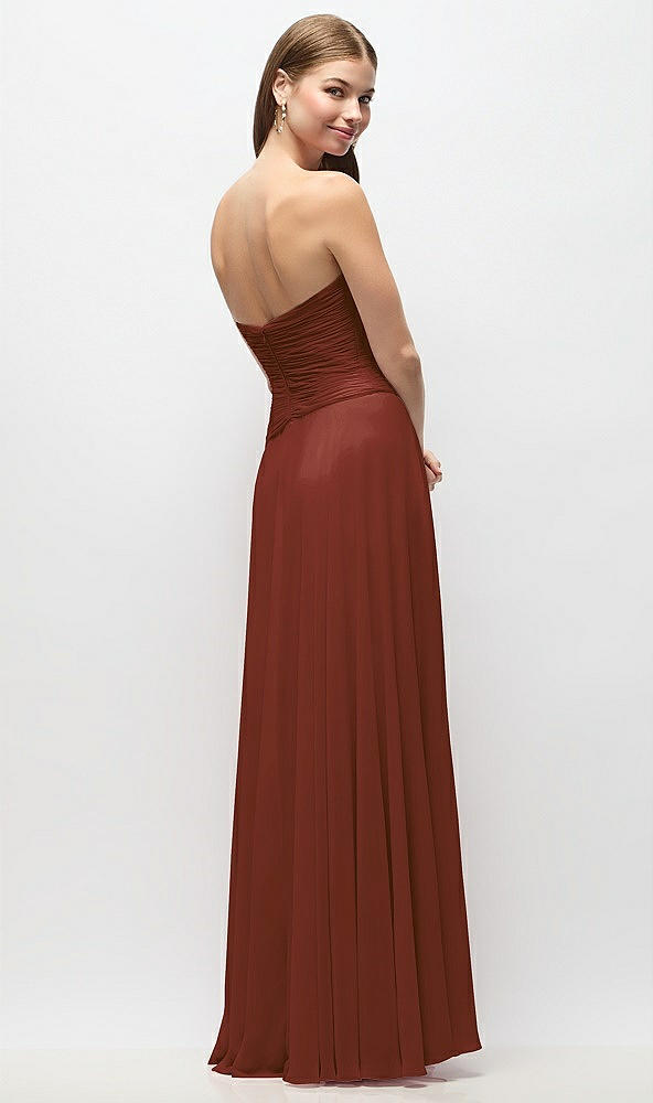 Back View - Auburn Moon Strapless Chiffon Maxi Dress with Asymmetrical Ruched Drop Waist