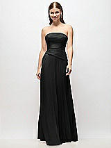 Front View Thumbnail - Black Strapless Chiffon Maxi Dress with Asymmetrical Ruched Drop Waist