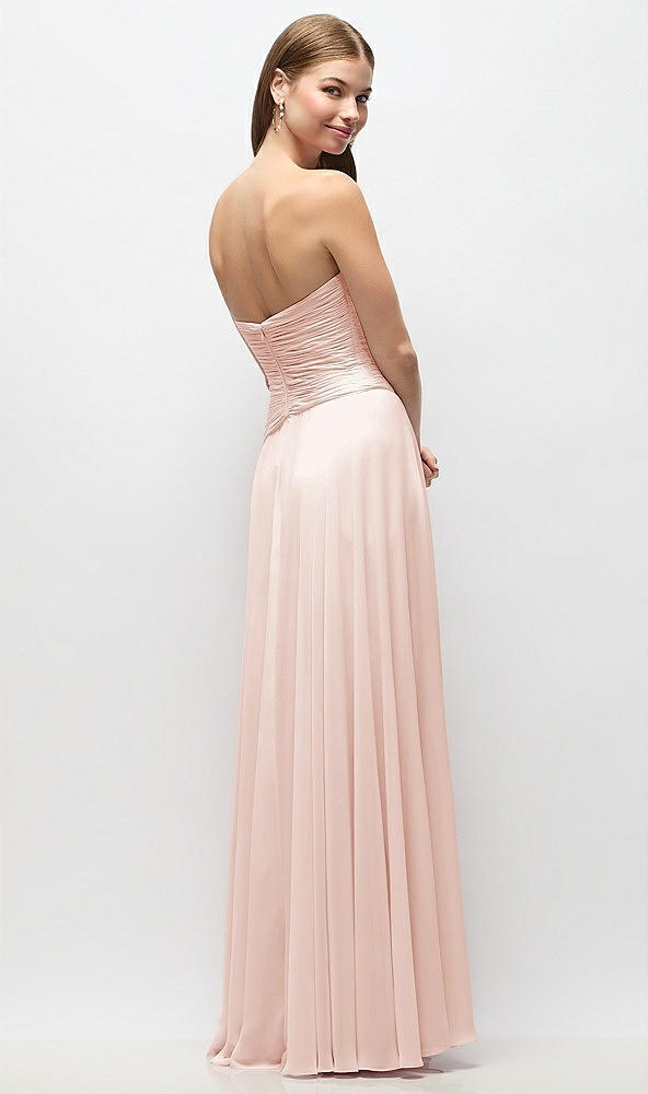 Back View - Blush Strapless Chiffon Maxi Dress with Asymmetrical Ruched Drop Waist