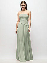 Front View Thumbnail - Celadon Strapless Chiffon Maxi Dress with Asymmetrical Ruched Drop Waist