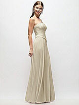 Side View Thumbnail - Champagne Strapless Chiffon Maxi Dress with Asymmetrical Ruched Drop Waist