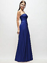 Side View Thumbnail - Cobalt Blue Strapless Chiffon Maxi Dress with Asymmetrical Ruched Drop Waist