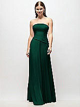 Front View Thumbnail - Hunter Green Strapless Chiffon Maxi Dress with Asymmetrical Ruched Drop Waist
