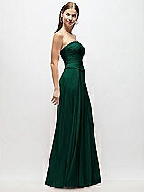 Side View Thumbnail - Hunter Green Strapless Chiffon Maxi Dress with Asymmetrical Ruched Drop Waist
