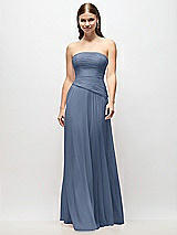 Front View Thumbnail - Larkspur Blue Strapless Chiffon Maxi Dress with Asymmetrical Ruched Drop Waist