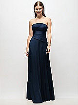 Front View Thumbnail - Midnight Navy Strapless Chiffon Maxi Dress with Asymmetrical Ruched Drop Waist