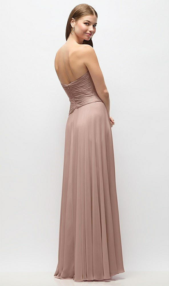 Back View - Neu Nude Strapless Chiffon Maxi Dress with Asymmetrical Ruched Drop Waist