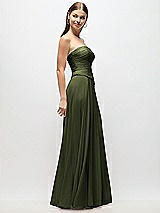Side View Thumbnail - Olive Green Strapless Chiffon Maxi Dress with Asymmetrical Ruched Drop Waist