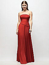 Front View Thumbnail - Poppy Red Strapless Chiffon Maxi Dress with Asymmetrical Ruched Drop Waist