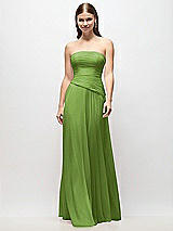Front View Thumbnail - Peridot Green Strapless Chiffon Maxi Dress with Asymmetrical Ruched Drop Waist