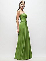 Side View Thumbnail - Peridot Green Strapless Chiffon Maxi Dress with Asymmetrical Ruched Drop Waist